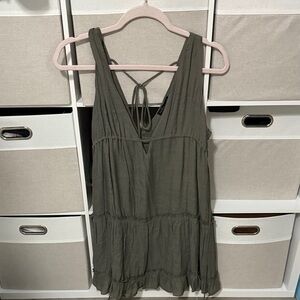 Elegant Olive Green Sleeveless Dress
